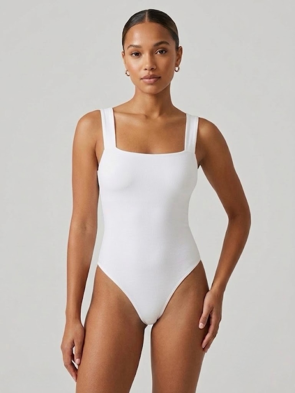 Reoria White Square Neck Bodysuit